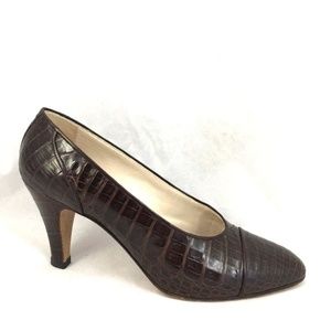 VTG CHANEL Pump Crocodile Croc Alligator Leather 9